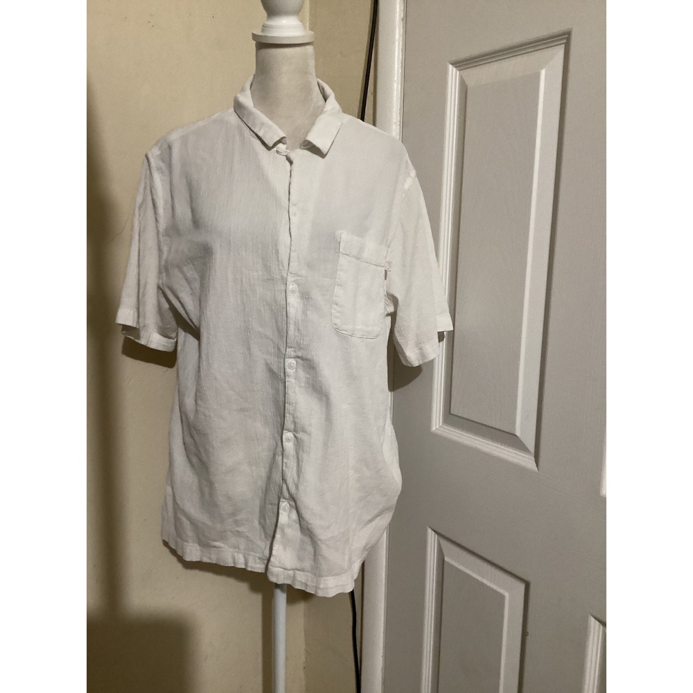 Standard Cloth Mens White Cotton Gauze Short Sleeve Button Down Shirt M